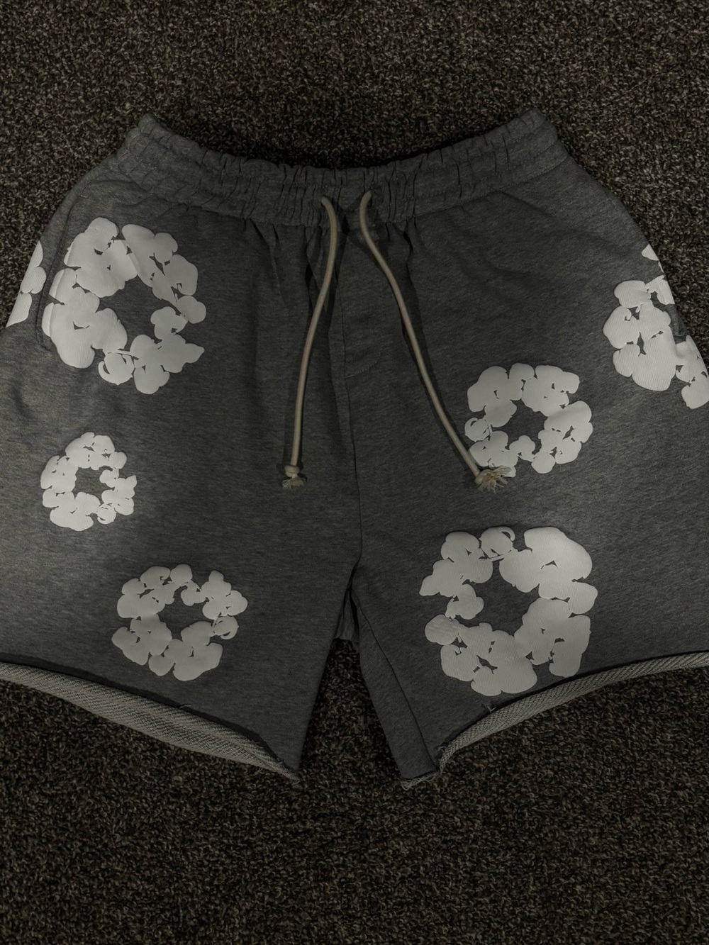 Women's Athletic Gray Floral-Print Drawstring Shorts